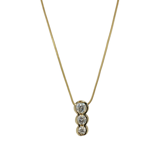14ct Gold & Diamond Rubover Set Three Stone 18" Necklace