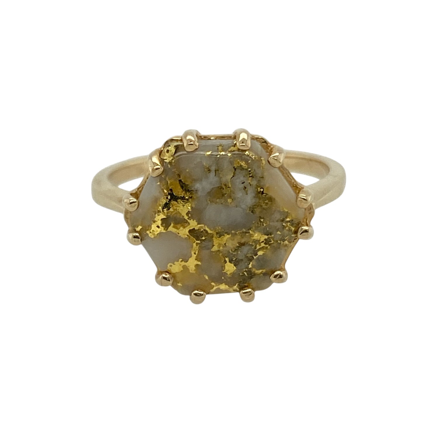9ct Gold & Rutilated Quartz Set Hexagon Ring