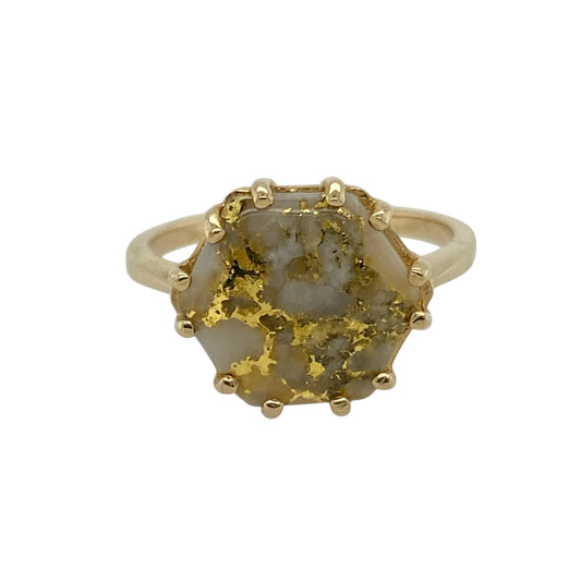 9ct Gold & Rutilated Quartz Set Hexagon Ring