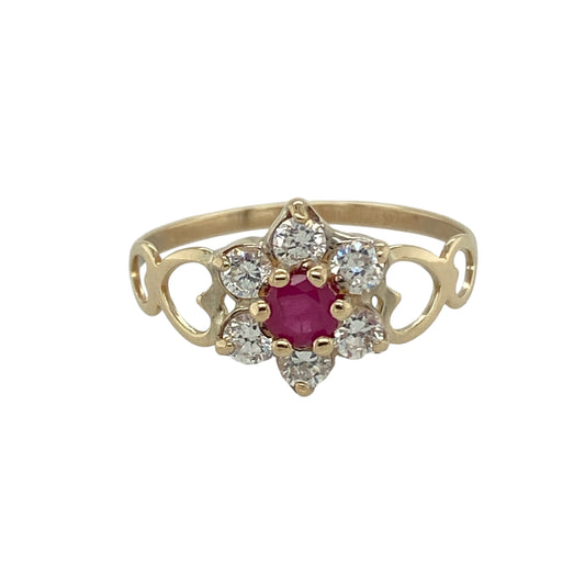 9ct Gold Ruby & Cubic Zirconia Set Flower Cluster Ring