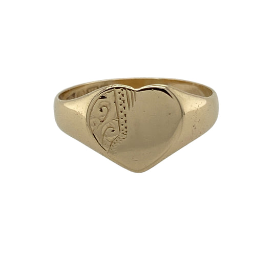 9ct Gold Patterned Heart Signet Ring