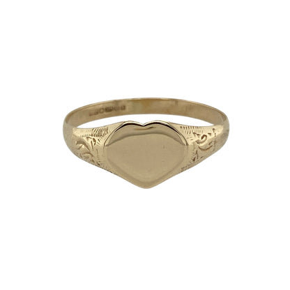 9ct Gold Patterned Heart Signet Ring