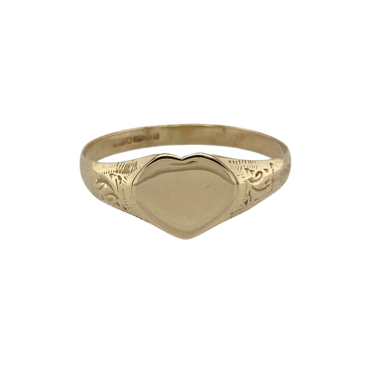 9ct Gold Patterned Heart Signet Ring