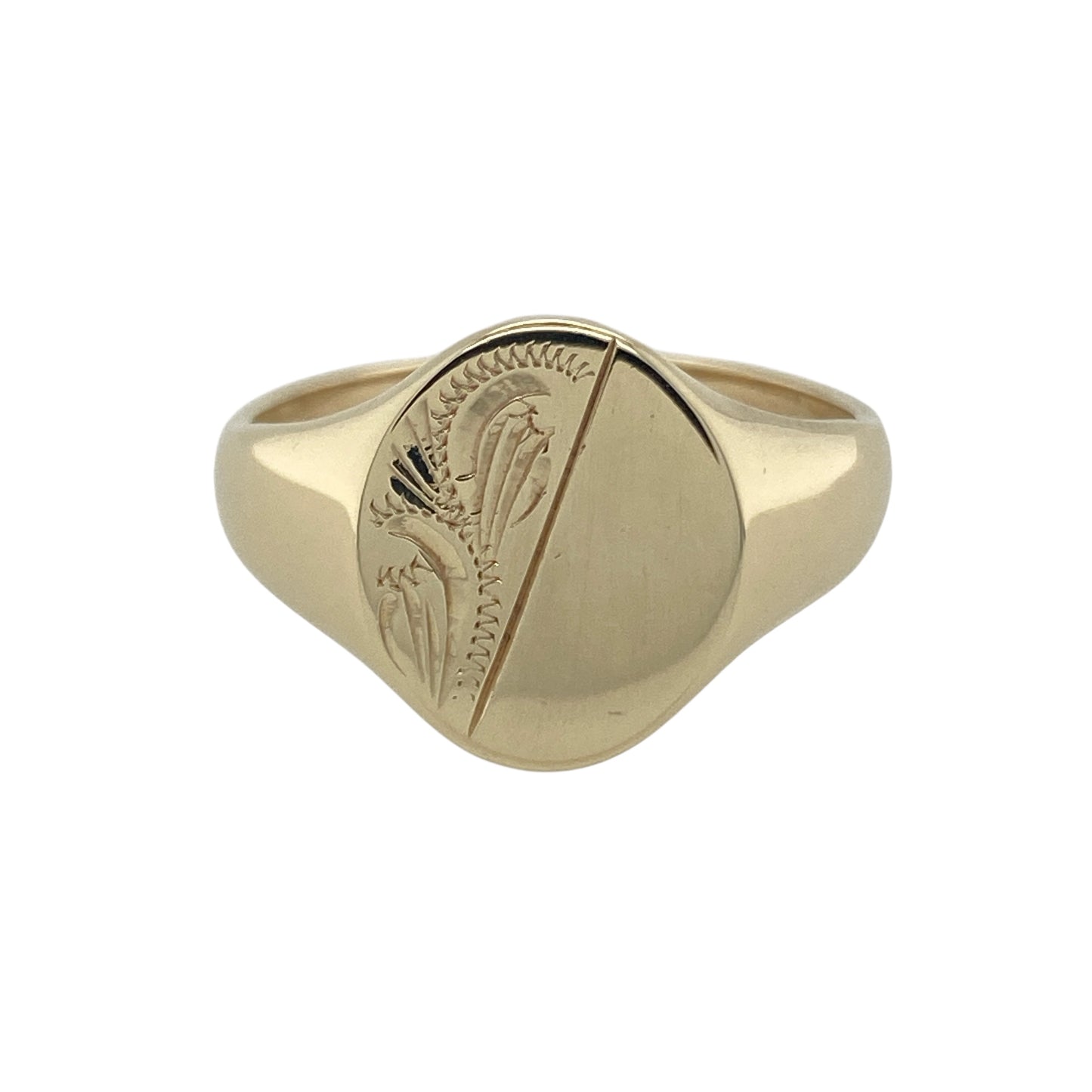 9ct Gold Patterned Oval Signet Ring