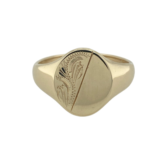 9ct Gold Patterned Oval Signet Ring