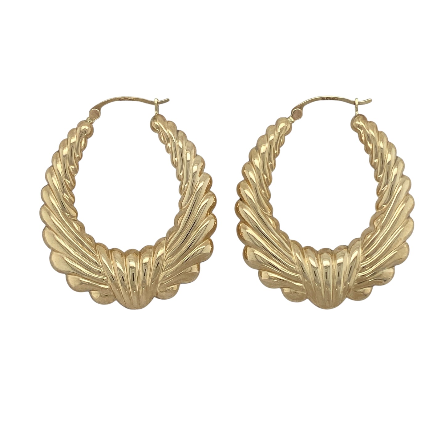 9ct Gold Large Patterned Oval Creole Earrings
