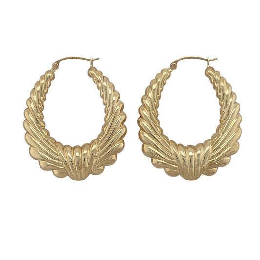 9ct Gold Large Patterned Oval Creole Earrings