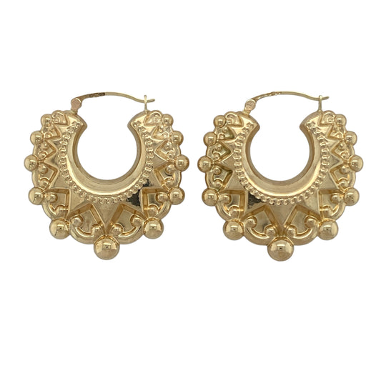 9ct Gold Fancy Patterned Hoop Creole Earrings