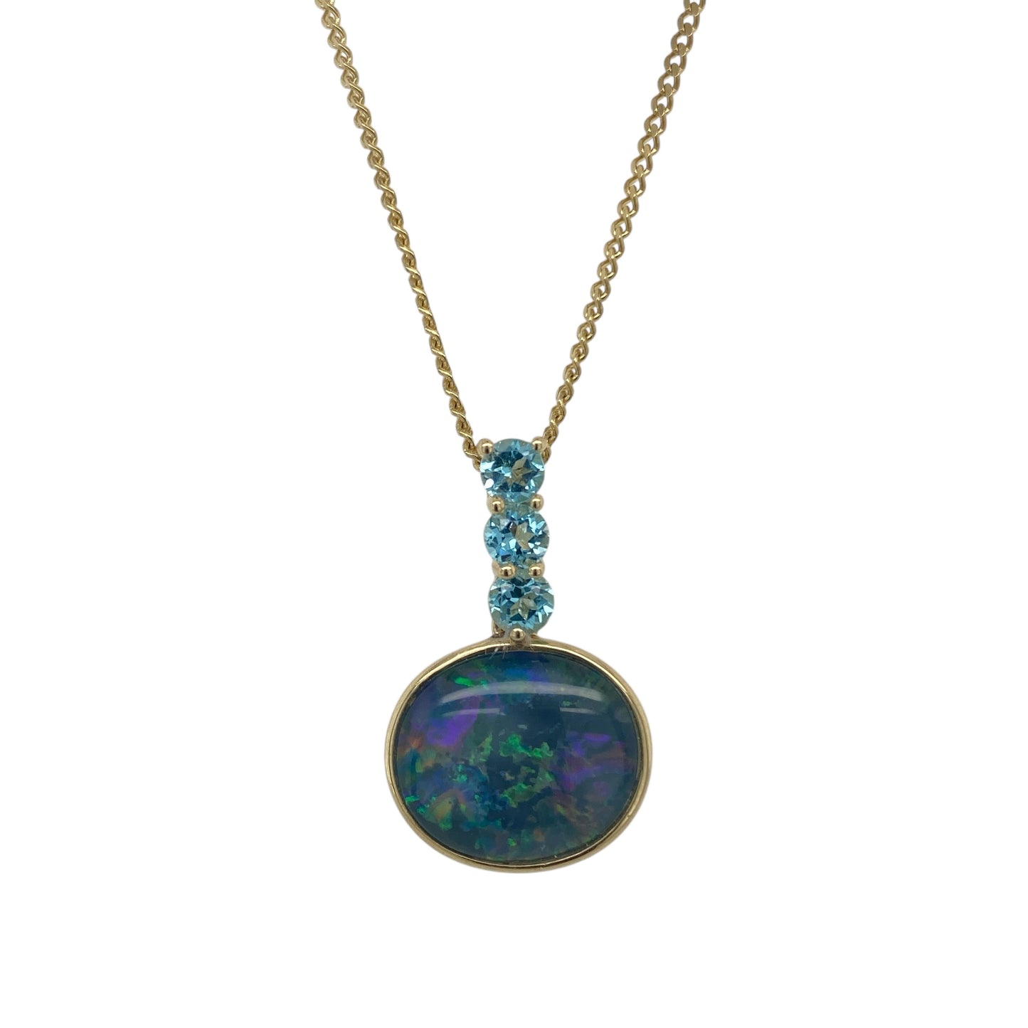 9ct Gold Opalique Doublet & Blue Topaz 20" Necklace