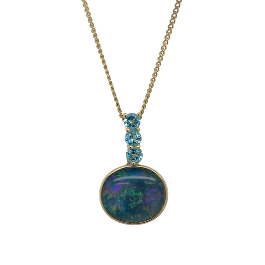 9ct Gold Opalique Doublet & Blue Topaz 20" Necklace
