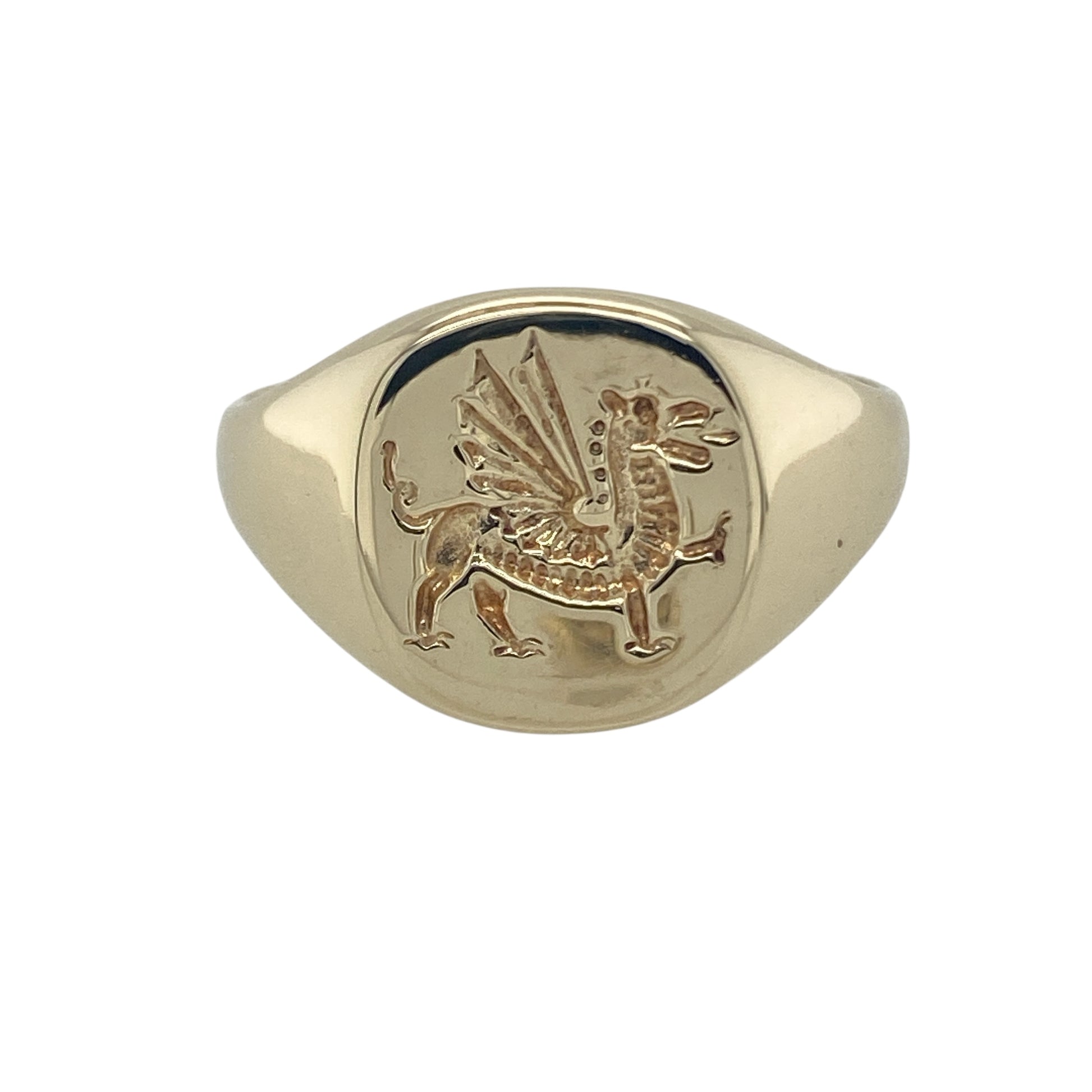 9ct Gold Welsh Dragon Round Signet Ring