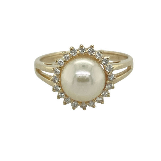 9ct Gold Diamond & Pearl Set Cluster Ring