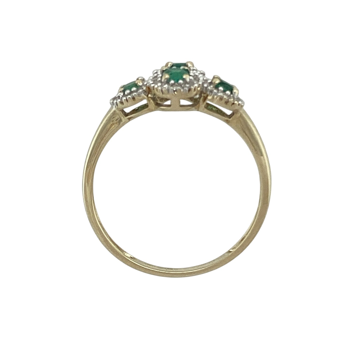 9ct Gold Diamond & Emerald Set Four Cluster Ring