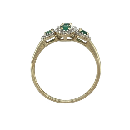 9ct Gold Diamond & Emerald Set Four Cluster Ring