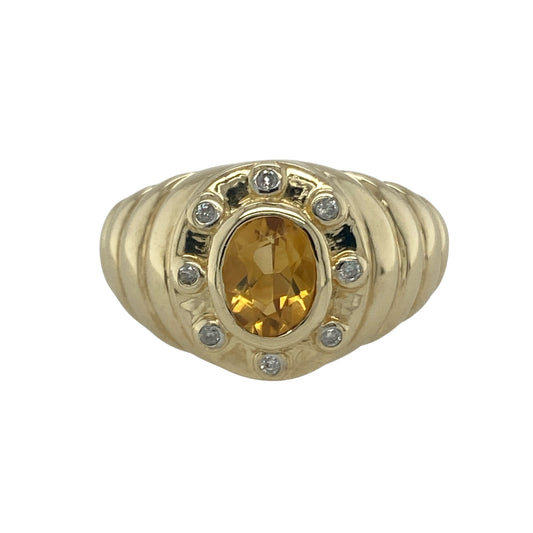 9ct Gold Diamond & Citrine Set Signet Ring