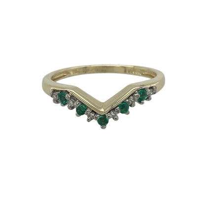 9ct Gold Diamond & Emerald Set Wishbone Ring