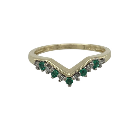 9ct Gold Diamond & Emerald Set Wishbone Ring