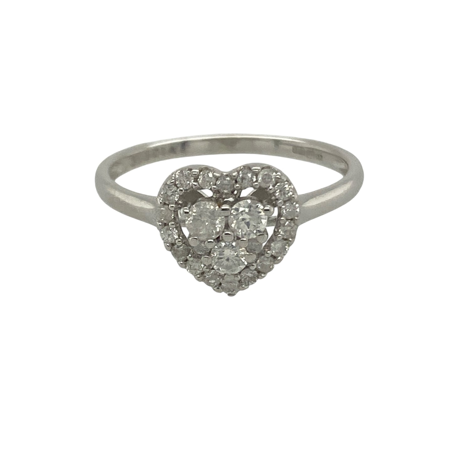 9ct White Gold & Diamond Set Heart Cluster Ring
