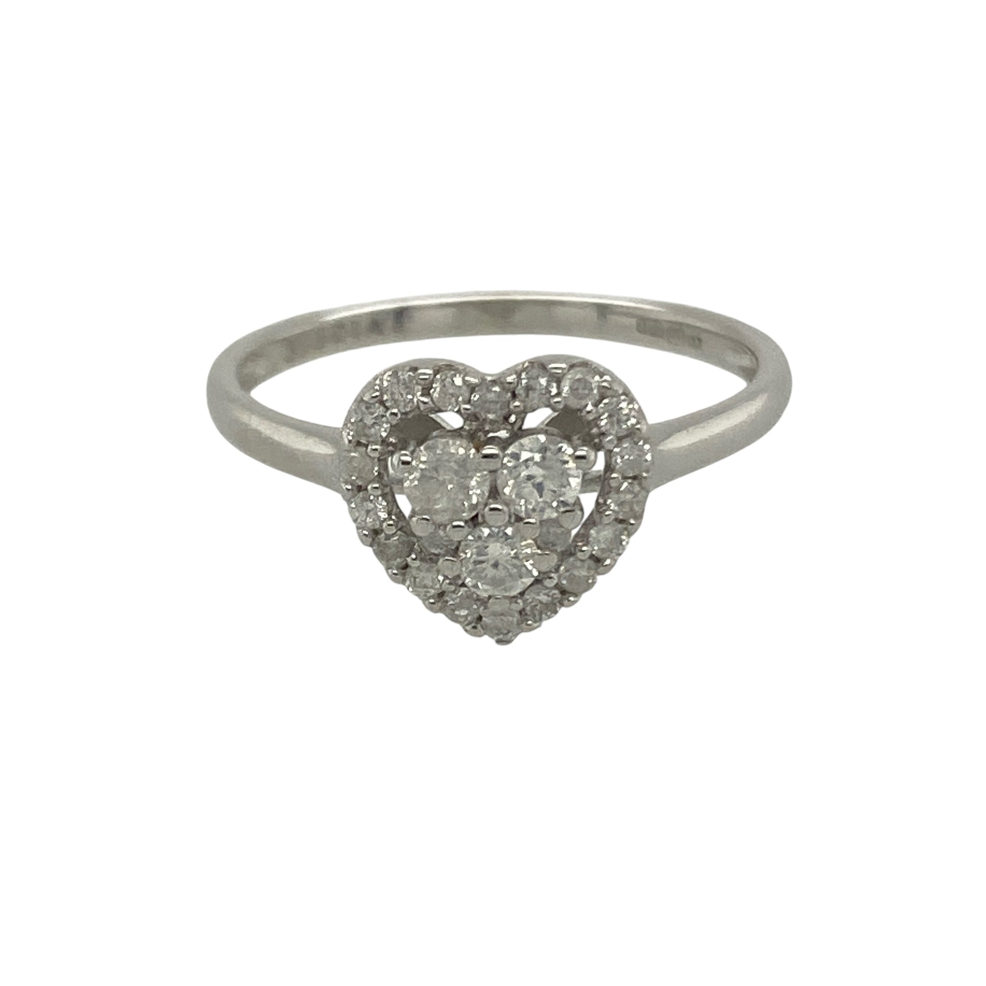 9ct White Gold & Diamond Set Heart Cluster Ring
