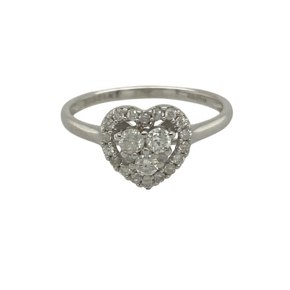 9ct White Gold & Diamond Set Heart Cluster Ring