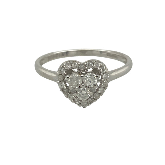 9ct White Gold & Diamond Set Heart Cluster Ring