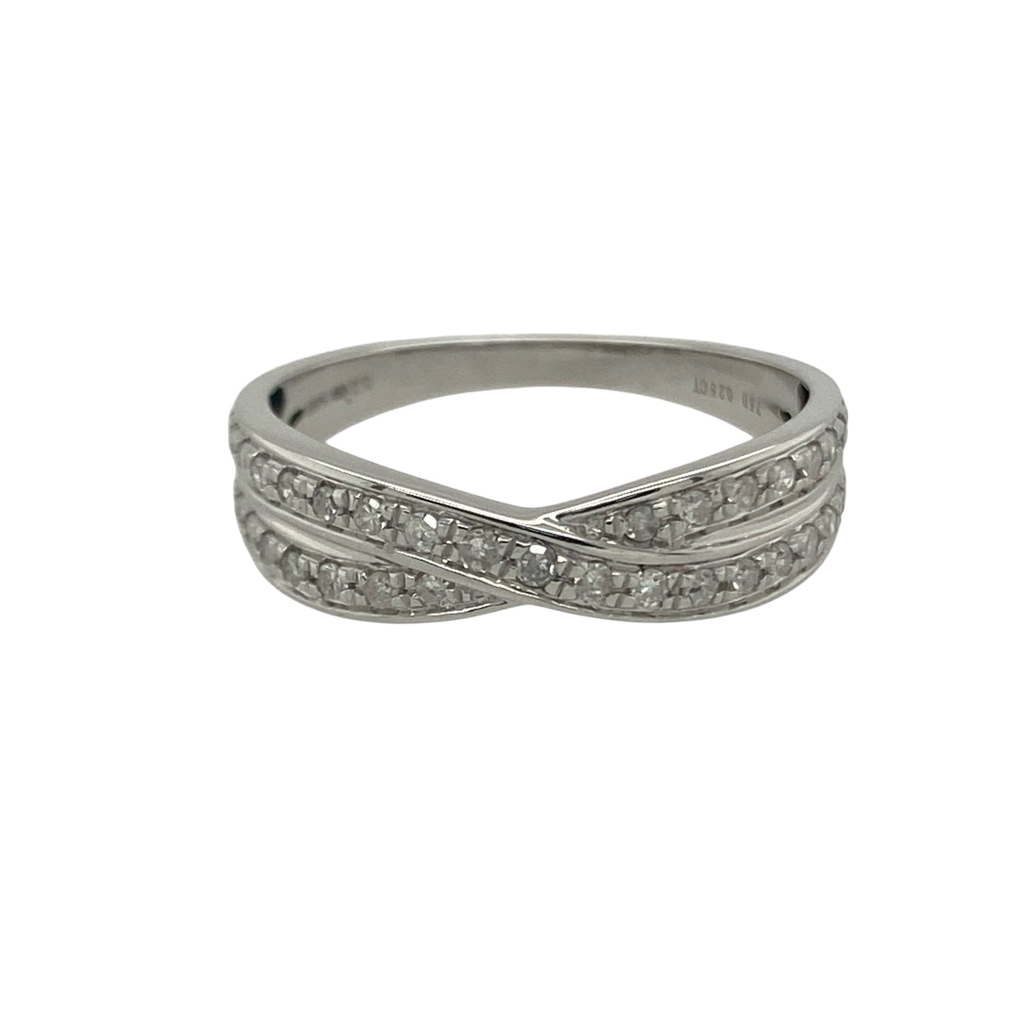 18ct White Gold & Diamond Set Crossover Band Ring