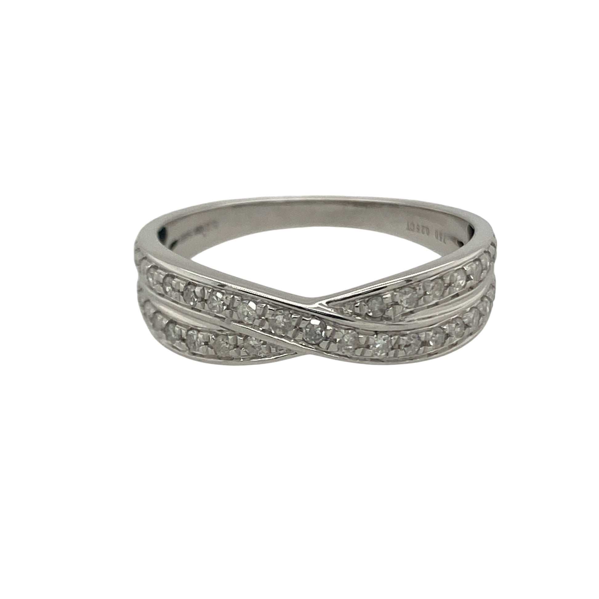 18ct White Gold & Diamond Set Crossover Band Ring