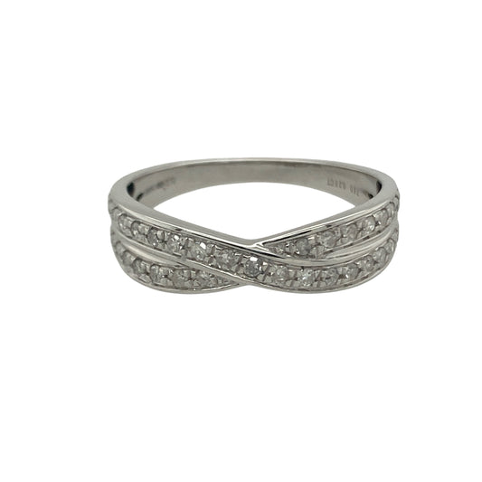 18ct White Gold & Diamond Set Crossover Band Ring