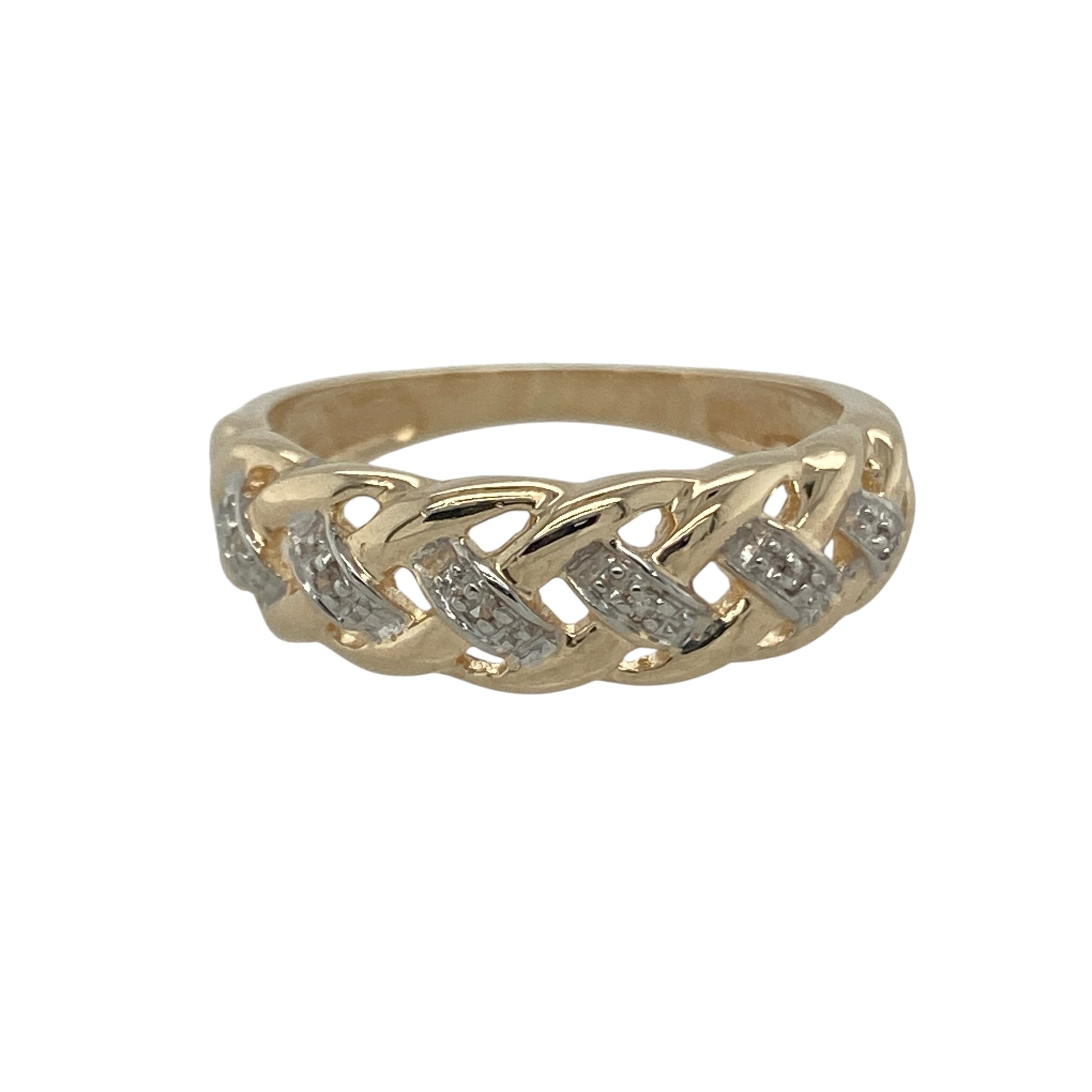 9ct Gold & Diamond Set Plaited Band Ring