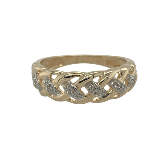 9ct Gold & Diamond Set Plaited Band Ring