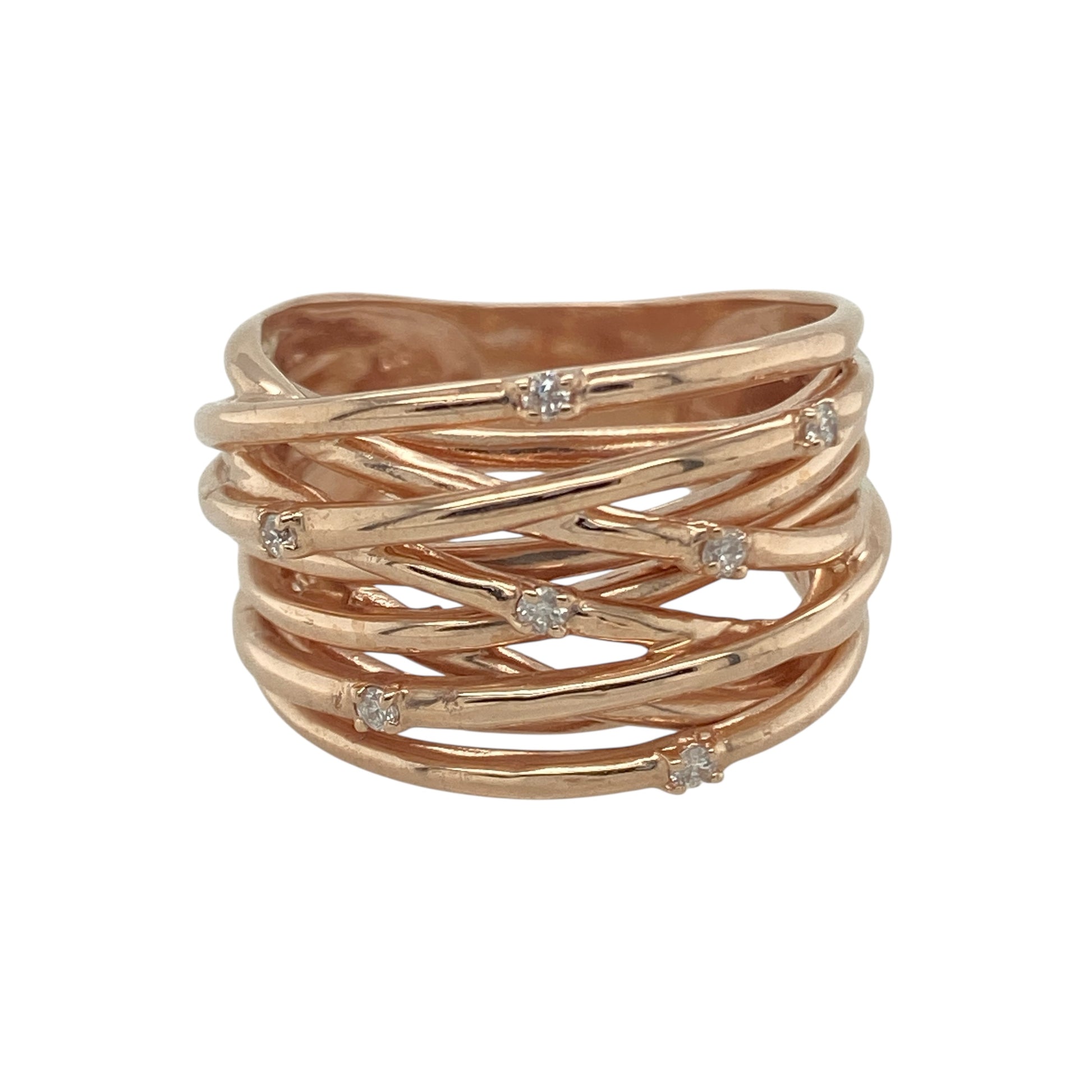 9ct Gold & Diamond Set Multi Strand Style Wide Band Ring