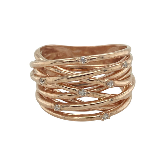 9ct Gold & Diamond Set Multi Strand Style Wide Band Ring