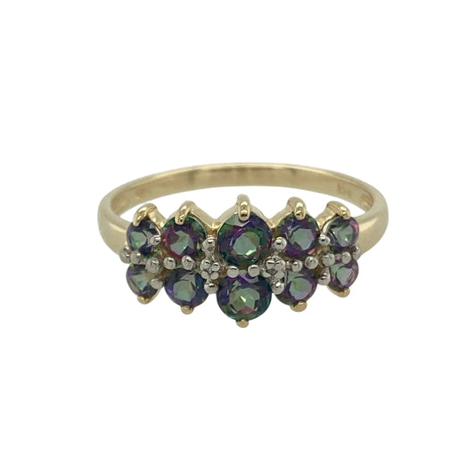 9ct Gold & Mystic Topaz Set Two Row Band Ring