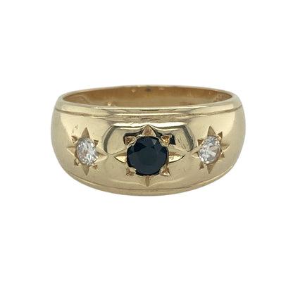 9ct Gold & Black and White Cubic Zirconia Stones Set Wide Band Ring
