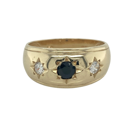 9ct Gold & Black and White Cubic Zirconia Stones Set Wide Band Ring