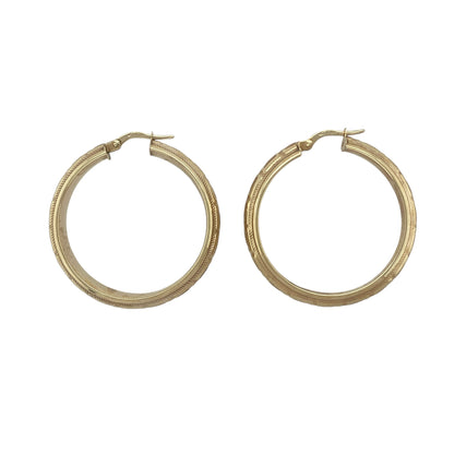 9ct Gold Greek Key Patterned Hoop Creole Earrings