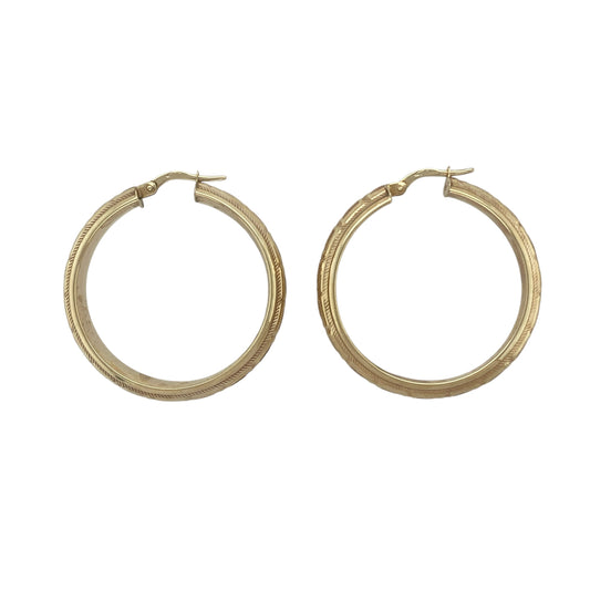 9ct Gold Greek Key Patterned Hoop Creole Earrings