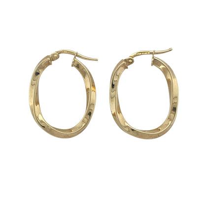 9ct Gold Twist Oval Creole Earrings