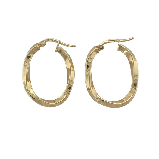 9ct Gold Twist Oval Creole Earrings