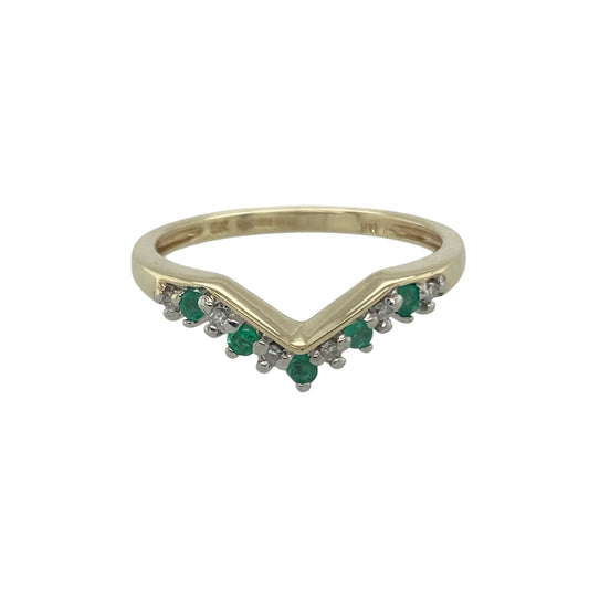 9ct Gold Diamond & Emerald Set Wishbone Ring