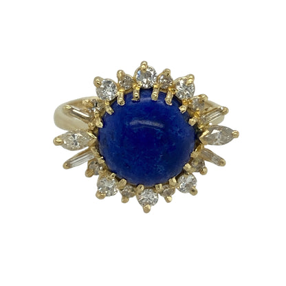 18ct Gold Diamond & Lapis Lazuli Set Cluster Ring