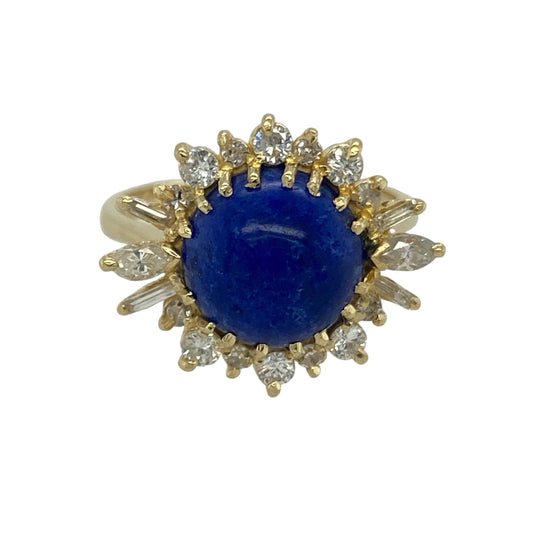 18ct Gold Diamond & Lapis Lazuli Set Cluster Ring