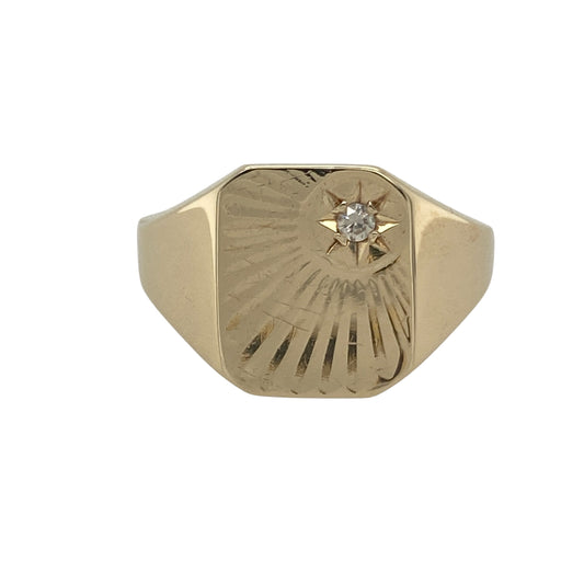 9ct Gold & Diamond Set Rectangle Signet Ring