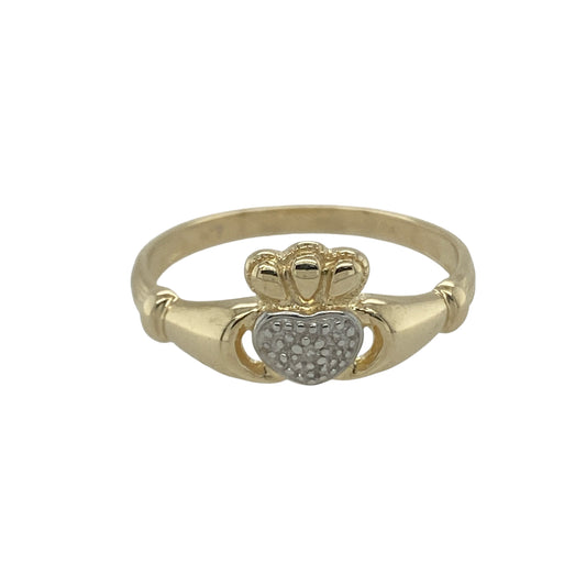 9ct Gold & Diamond Set Claddagh Ring