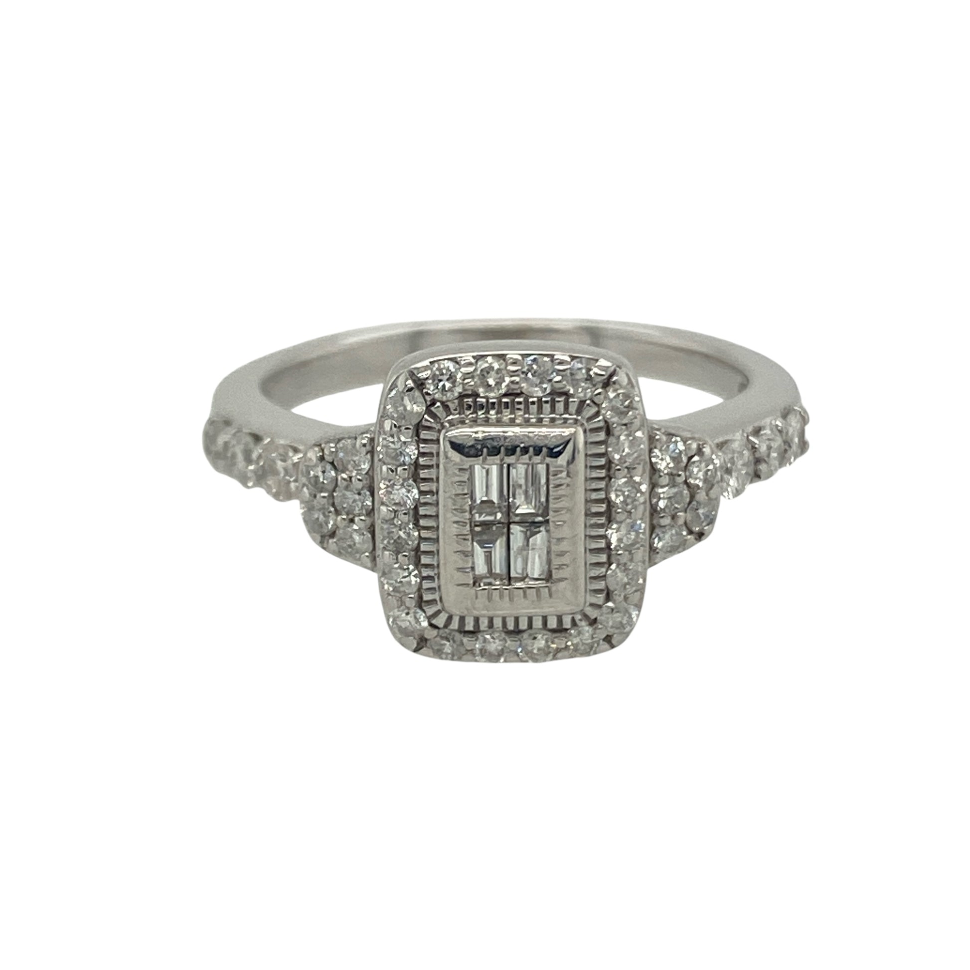 14ct White Gold & Diamond Set Cluster Halo Ring