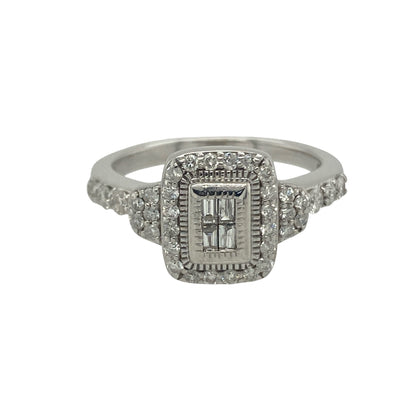 14ct White Gold & Diamond Set Cluster Halo Ring