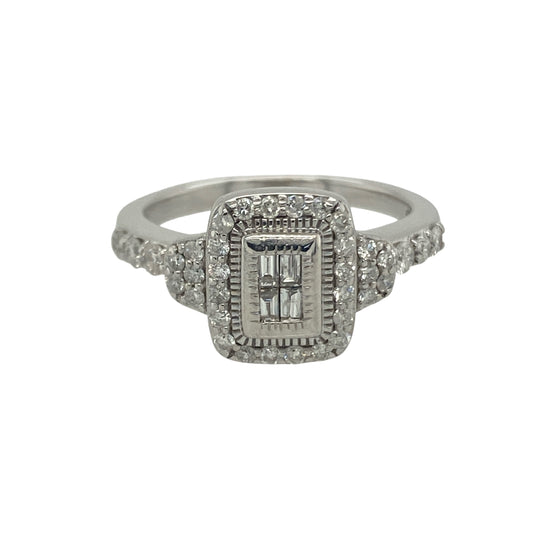 14ct White Gold & Diamond Set Cluster Halo Ring