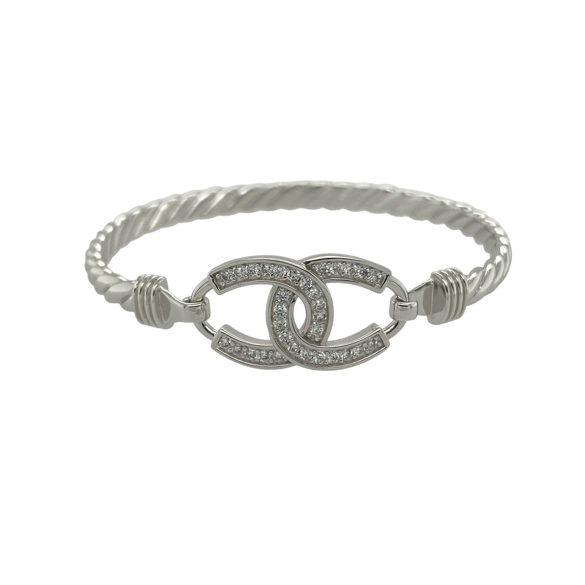 New 925 Silver & Cubic Zirconia Set Children's Double Horseshoe Bangle