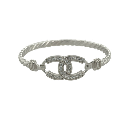 New 925 Silver & Cubic Zirconia Set Children's Double Horseshoe Bangle