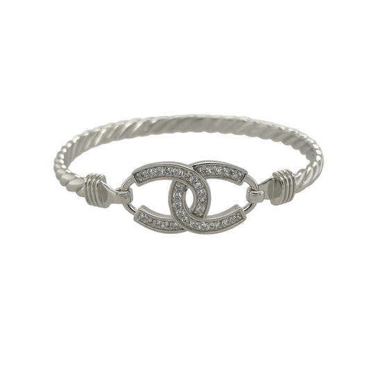 New 925 Silver & Cubic Zirconia Set Children's Double Horseshoe Bangle
